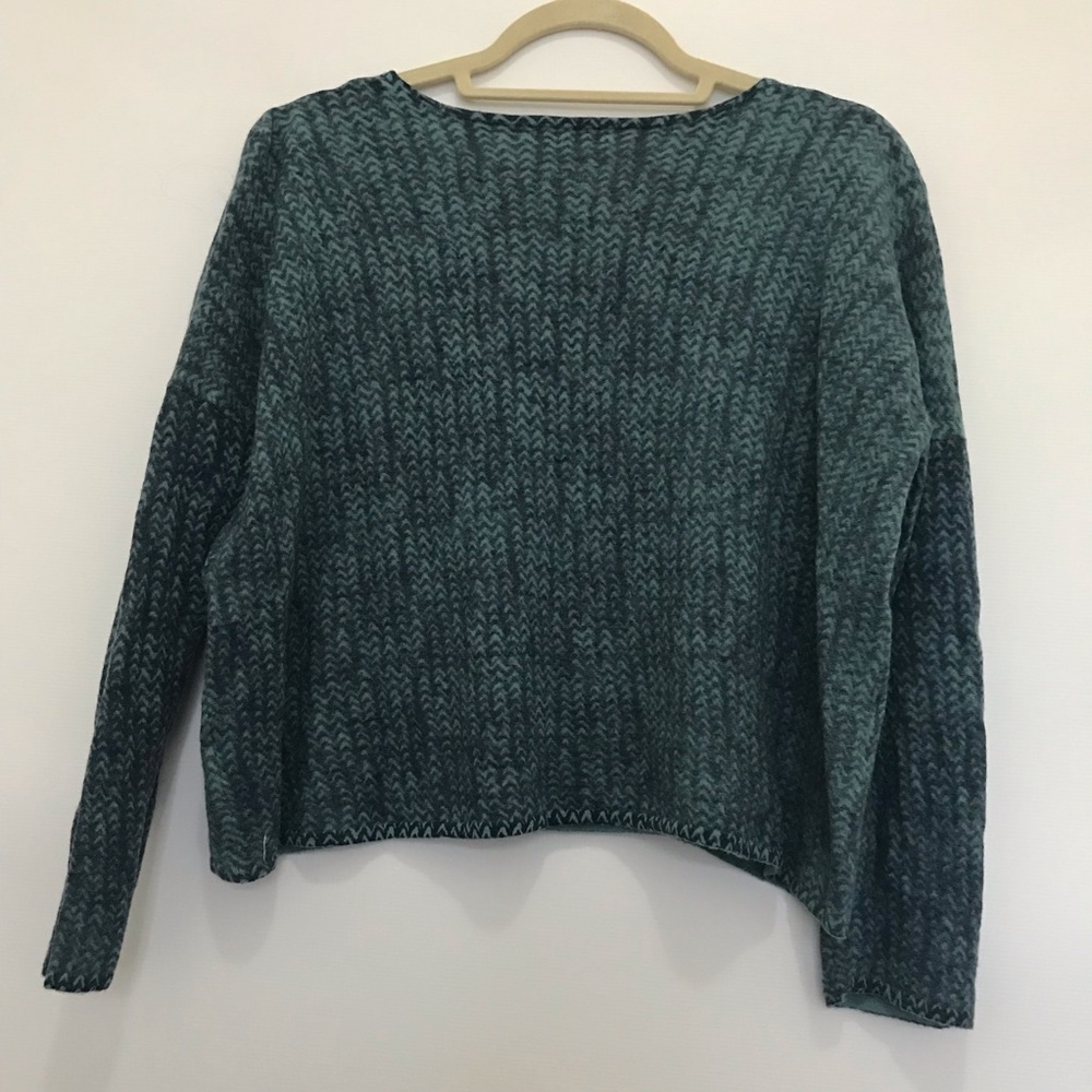 Garnet Hill Merino Wool Teal Women's Crop Sweater - Size XL - Picture 3 of 6